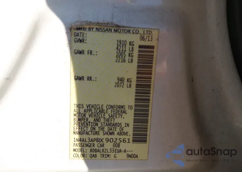 2013 Nissan Altima 2.5 S из США, поврежденный, VIN 1N4AL3AP8DC902561